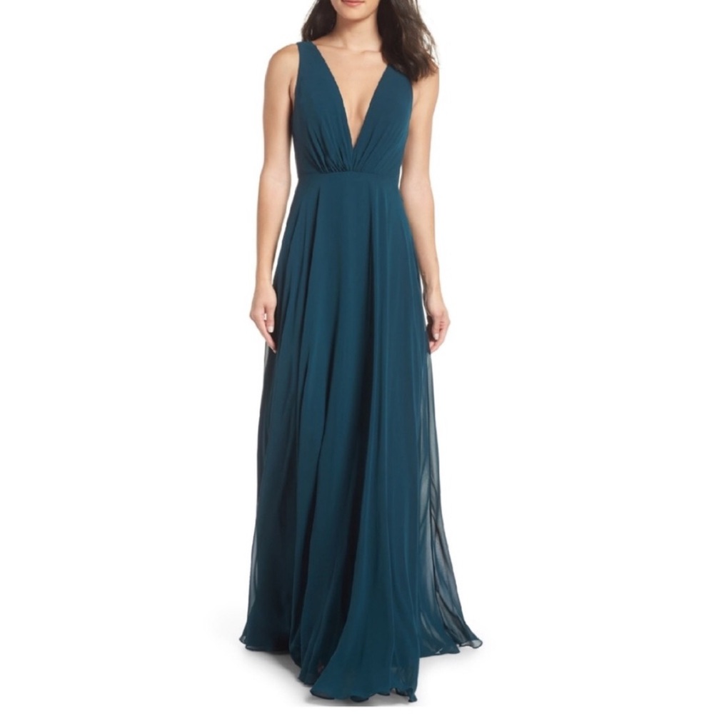 NWT Jenny Yoo Ryan Illusion Dress Caspian Sea